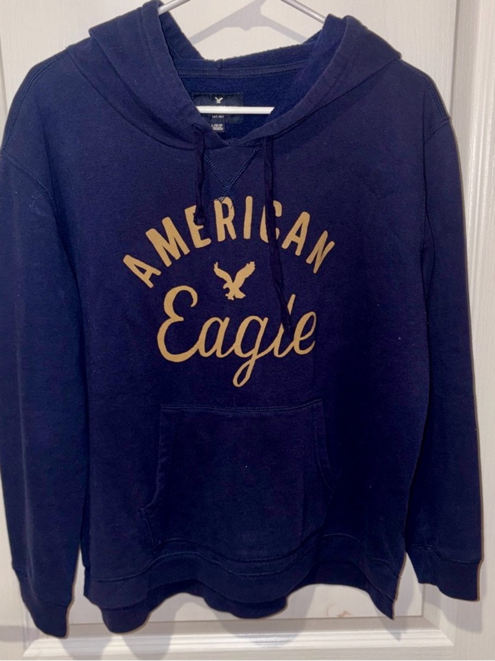 American Eagle Outfitters Navy Crewneck Sweatshirt with Gold Logo